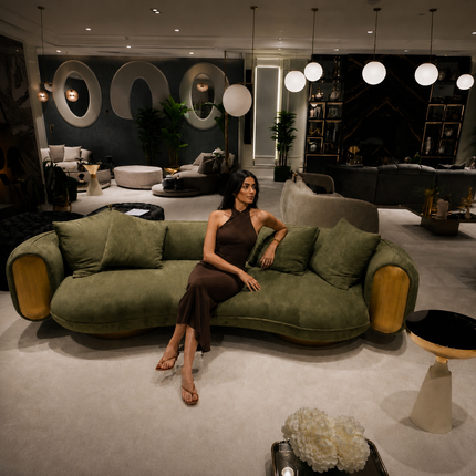 Verde Halo Sculptural Designer Sofa with Organic Curved Silhouette Customisable Luxury Statement Couch for Artistic Contemporary Interiors
