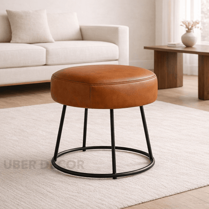 Plush Dream Modern Cushioned Round Stool with Metal Base- Makeup Dressing Chair