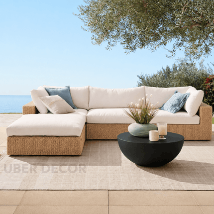 Garden Aura Rattan Wicker Sectional Outdoor Sofa Set, Patio Conversation Chaise Lounge, Poolside Garden Terrace Porch Backyard Furniture