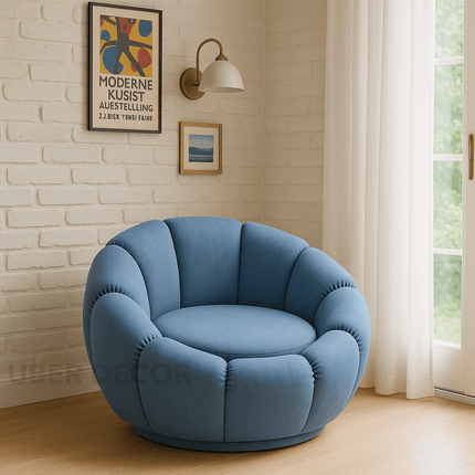 Pumpkin Sofa Chair with Ottoman and Pumpkin Cushion Pillow- Luxury Boucle Cloud Couch