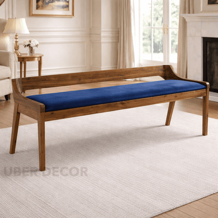 Deccan Luxe Solid Wood Contemporary Curved Back Bench Customisable Modern Classic Seating for Dining Living Bedroom and Entryway