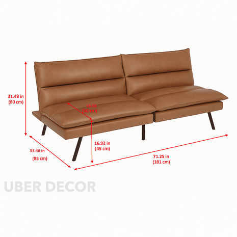 Istanbul Futon Sofa Bed- Premium Leather Design Futon Sofa Couch Convertible Bed for Home or Office - Uber Decor