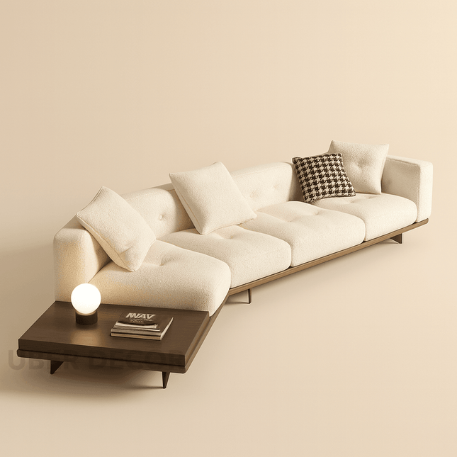 Cartagena Sectional Sofa with Chaise & Built-In Side Table Modern Japandi-Inspired Living Room Sofa