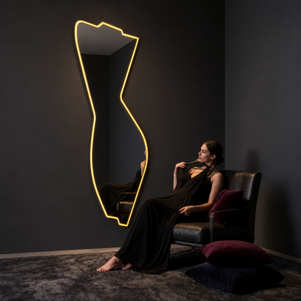Silka Abstract Frameless LED Wall Hanging Mirror with Front or Back Lit for Bathroom Vanity and Modern Interiors