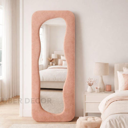 Soft Sculpt Boucle Full Length Dressing Mirror - Upholstered Modern Unique Standing Mirror for Bedroom