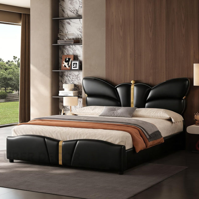 Eclipse Bloom bed – close-up of butterfly sculptural headboard curves