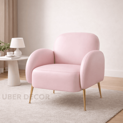 Reysha Cozy Accent Chair – Curvy Upholstered Single Arm Chair with Golden Legs
