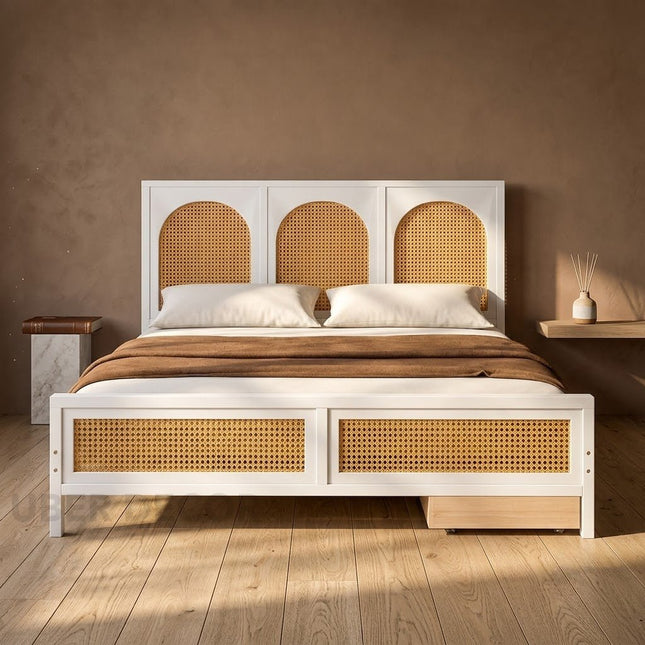 TeakTide Arched Rattan Platform Customisable Bed for Modern Boho Bedrooms
