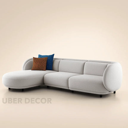 Antalya Modern L Shaped Sofa with Rounded Edges and Lounger for Living Room