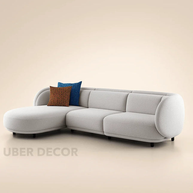 Antalya Modern L Shaped Sofa with Rounded Edges and Lounger for Living Room