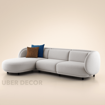 Antalya Modern L Shaped Sofa with Rounded Edges and Lounger for Living Room