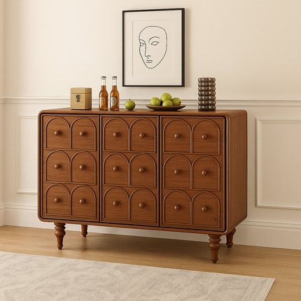 Arco Arch Mid Century Modern Solid Wood Cabinet – Handcrafted Arched Panels Ideal for Living Room, Dining Room & Entryway
