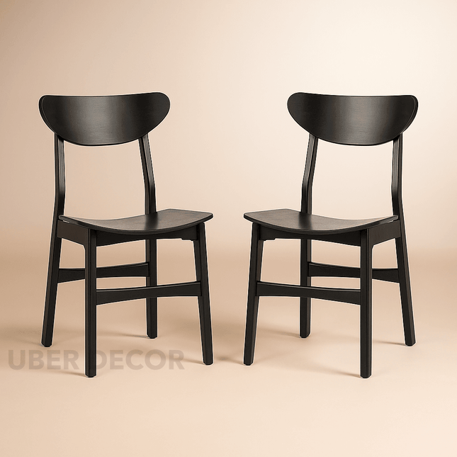 Nero Set of 2 Modern Wooden Side Chairs with Curved Backrest and Sleek Matte Finish - Uber Decor