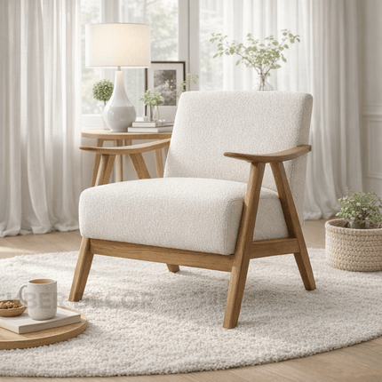 Zephra Accent Chair- Retro Vintage Upholstered Laid Back Armchair with Wooden Arms and Legs