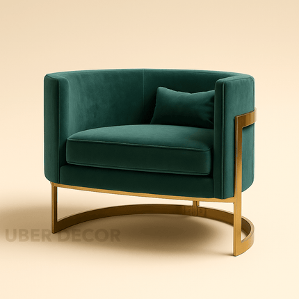 Evelise- Modern Upholstered Curved U-Back Velvet Accent Arm Chair with Gold Metal Base for Living Room or Bedroom