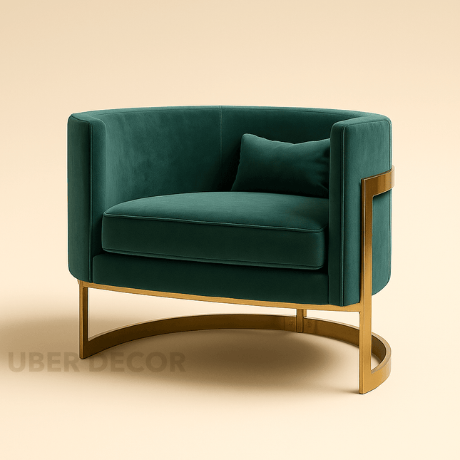 Evelise- Modern Upholstered Curved U-Back Velvet Accent Arm Chair with Gold Metal Base for Living Room or Bedroom