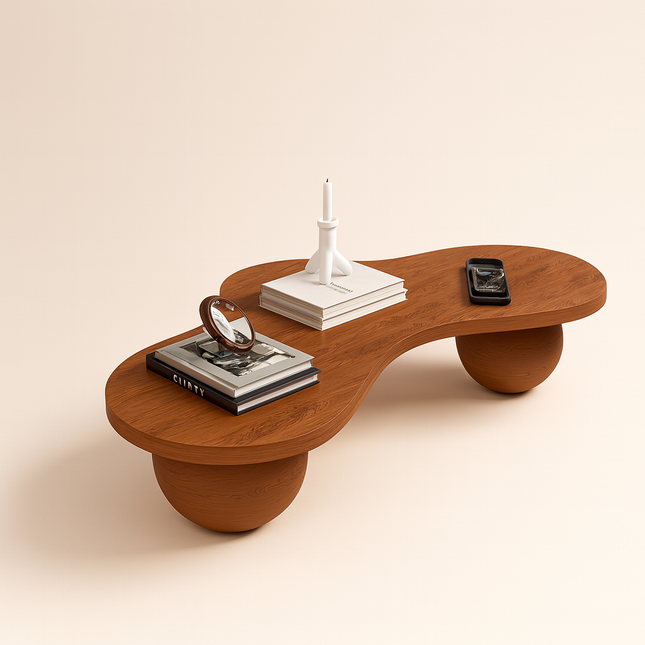 Aras River Flow Coffee Table, Mid Century Modern Japandi Organic Walnut Center Table with Sculptural Legs for Living Room