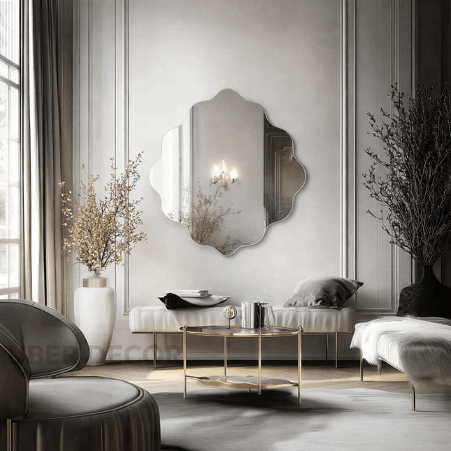 GlowRef Frameless HD Mirror – Scalloped Round Wall Mirror for Living Room, Bathroom & Entryway