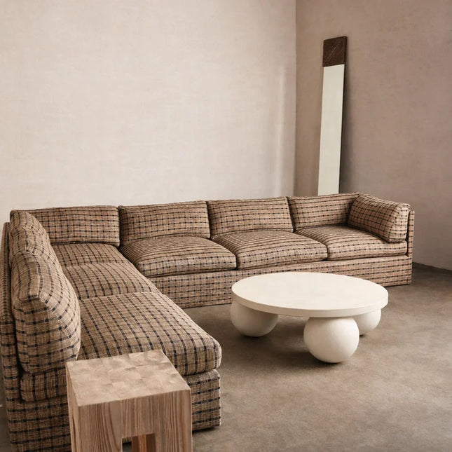 Albany Mid Century Modern Japandi Coffee Table with Organic Freeform Wooden Top and Geometric Base for Living Room