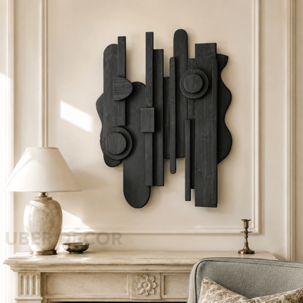 Linear Rhythm Sculptural Wooden Wall Art – Modern Vertical Relief for Living Room