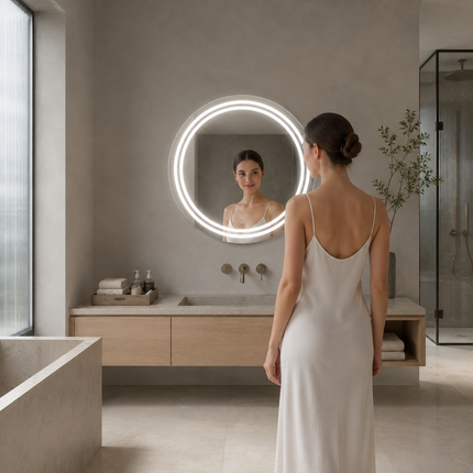 Brightiq round led mirror- 3-colour touch button front-lit or backlit frameless bathroom vanity mirror