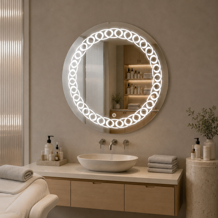 Shinelis round circle design led mirror front or back lit touch button frameless bathroom vanity mirror