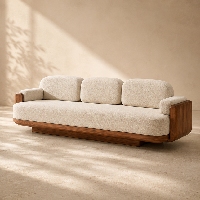 Pondicherry 3-Seater Modern Wooden Sofa Minimalist Luxury Couch for Living Room