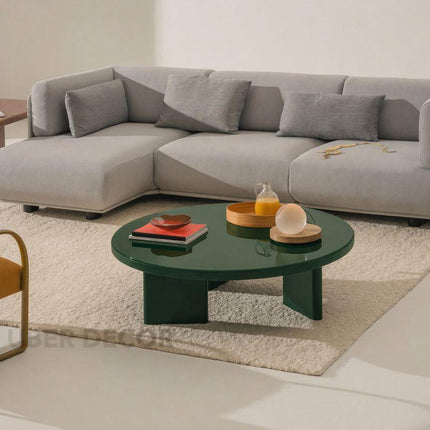 Potomac Modern Round Minimalist Glossy Center Table with Three-Panel Base for Living Room