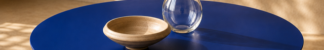 Ord Modern Sculptural Cobalt Round Minimalist Center Table Solid Wood with HDHMR Table Top and PU Finish for Living Room