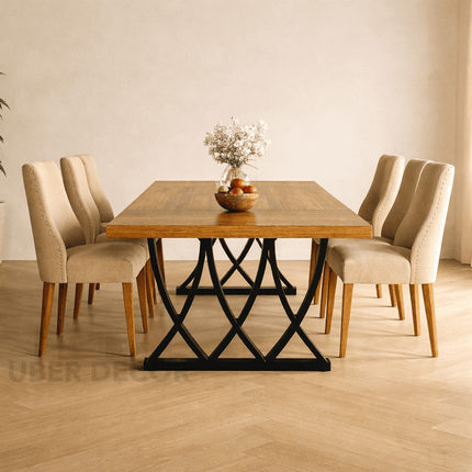 Ironwood Rustic Modern Dining Table – Custom Solid Wood Top with Metal Base for Dining Room or Formal Hall