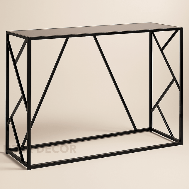 Vanta Grid Display Table – Customizable Top with Black Metal Geometric Base for Entryway & Living Spaces
