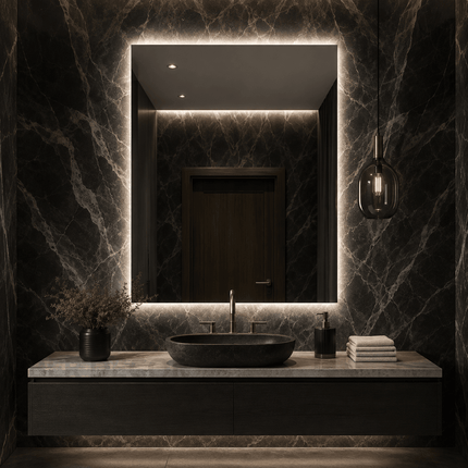 Decora Art Deco LED Mirror – Frameless Wall Hanging Mirror with Front or Back Lit for Vanity & Powder Room