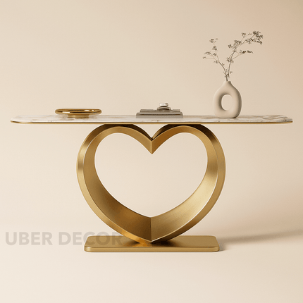 Arvella Heartline Console Table – Contemporary Luxury Metal Console with Marble Top for Hallways & Entryways