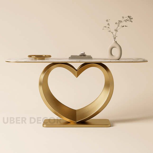 Arvella Heartline Console Table – Contemporary Luxury Metal Console with Marble Top for Hallways & Entryways