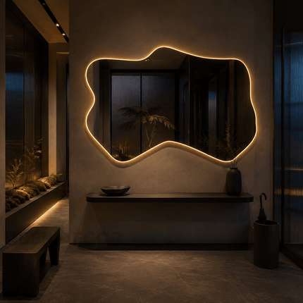 Wello Frameless Wavy LED Mirror for Bathroom Wall and Double Sink Area with Front or Back Lit