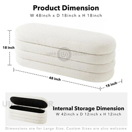 Chic Haven Boucle Storage Ottoman Bench - Modern Ottoman Stool Bench Chair Sofa for Foyers and Living Rooms - Uber Decor