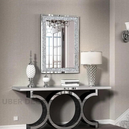 TwinkleBeam Crystal Wall Mirror with LED Light- Crushed Diamond Luxury Mirror for Bedroom