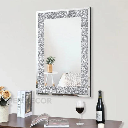 TwinkleBeam Crystal Wall Mirror with LED Light- Crushed Diamond Luxury Mirror for Bedroom