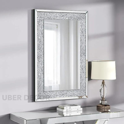 TwinkleBeam Crystal Wall Mirror with LED Light- Crushed Diamond Luxury Mirror for Bedroom