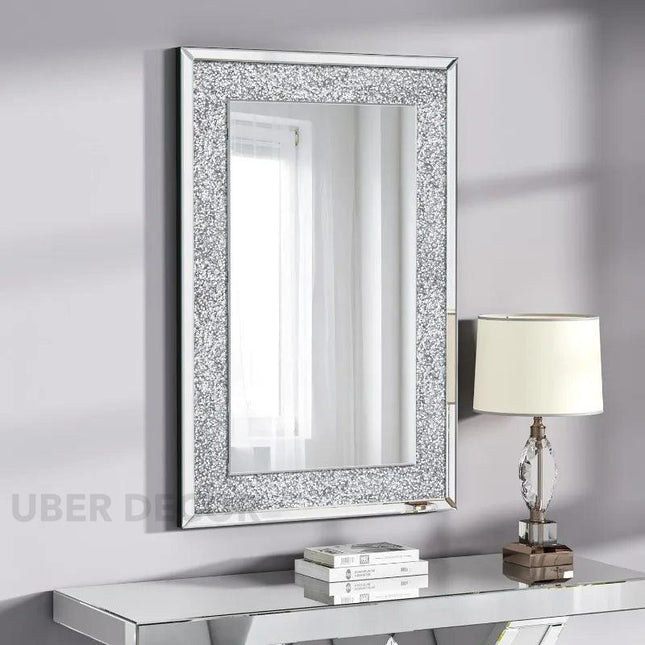 TwinkleBeam Crystal Wall Mirror with LED Light- Crushed Diamond Luxury Mirror for Bedroom