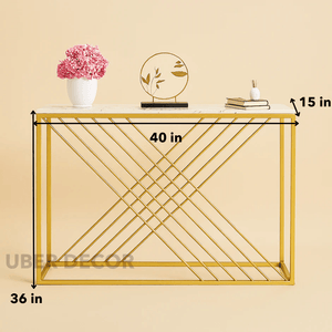Sovana Luxe Marble Console Table – Custom White or Black Marble Top, Modern French Art Deco Gold Base for Hallways & Lounges - Uber Decor