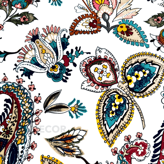 Istanbel Martar - Floral Textured Printed Suede Upholstery Fabric- Ornate Paisley Floral