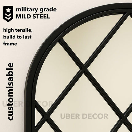 BevelCrest- Decorative French Country Window Grid Style Full Length Arched Wall Mirror for Living Room