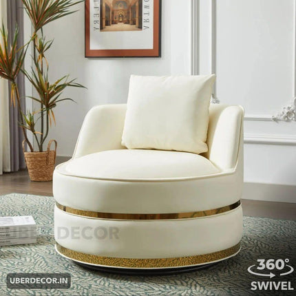 Lynette- Barrel Shaped Round Base 360 Revolving Swivel Accent Chair for Living room or Bedroom