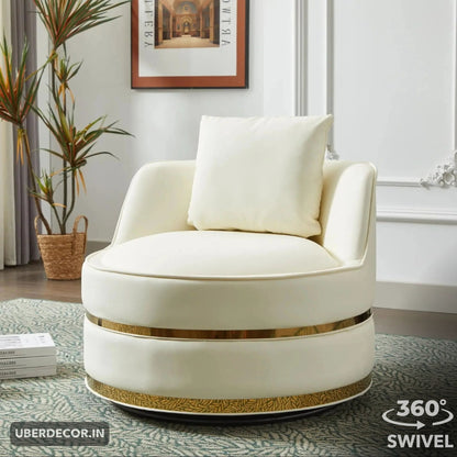 Lynette- Barrel Shaped Round Base 360 Revolving Swivel Accent Chair for Living room or Bedroom