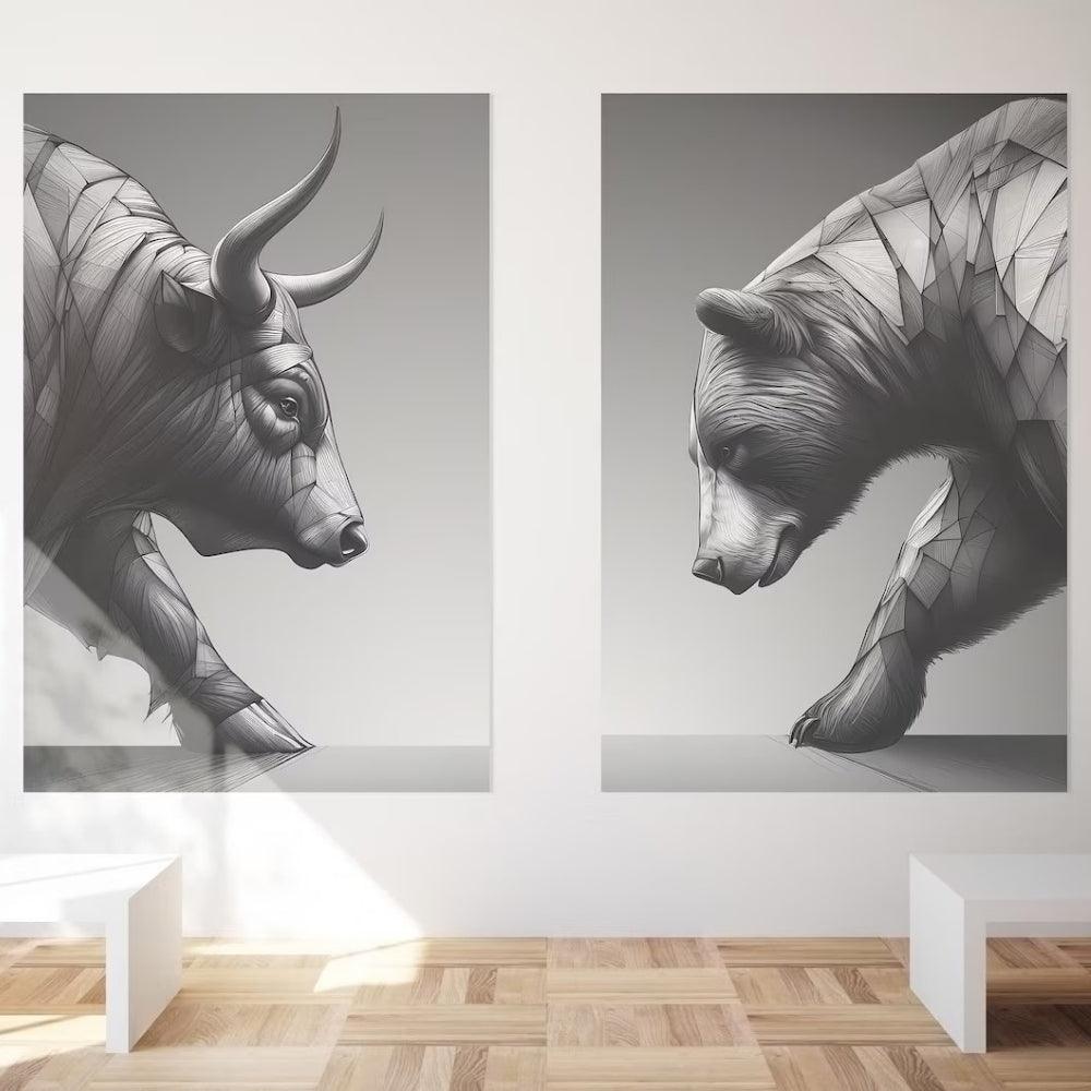 Bull and Bear Dynamic Duo Wall Art- Set of 2