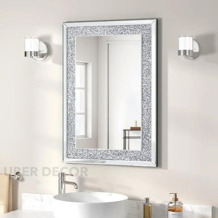 TwinkleBeam Crystal Wall Mirror with LED Light- Crushed Diamond Luxury Mirror for Bedroom