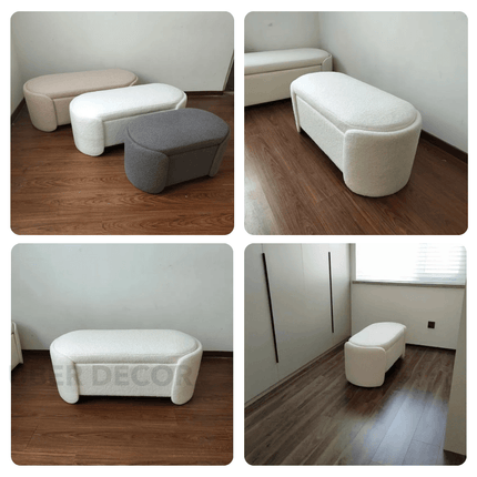 Isla Oval Storage Bench with Sculptural Curved Sides Modern Minimalist Organizer for Hallways, Bedrooms & Compact Living Spaces