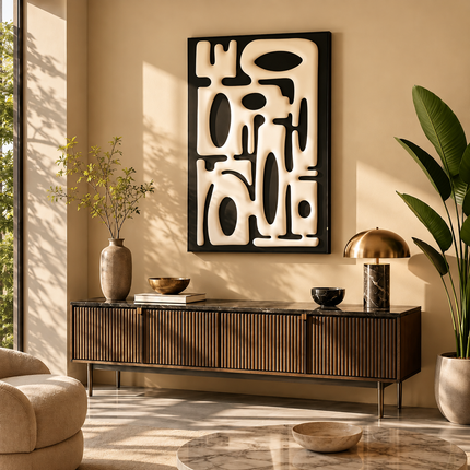 Abstract Rhythm Japandi Wall Art – Geometric Relief for Living Room