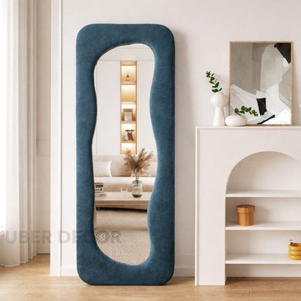 Soft Sculpt Boucle Full Length Dressing Mirror - Upholstered Modern Unique Standing Mirror for Bedroom